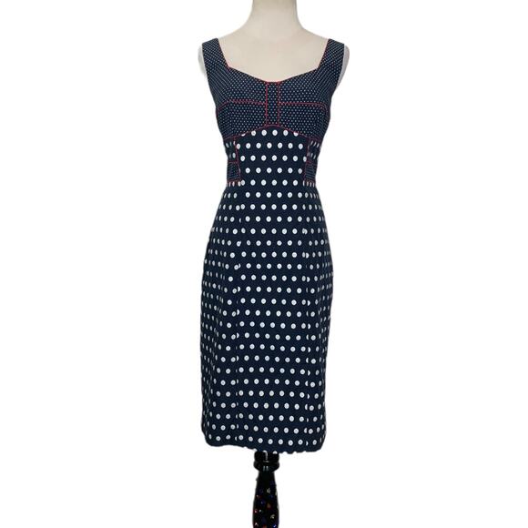 Bigio collection Blue sleeveless polka dot sheath blue lined dress size 10 - Picture 9 of 9